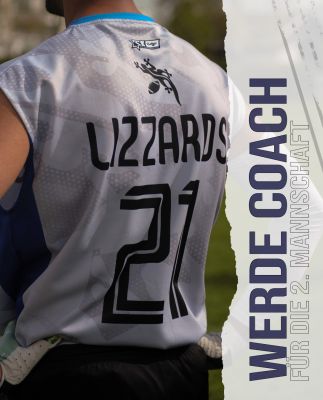 Ein Poster für „Werde Coach“, das einen Spieler mit dem Trikot der Lizzards von hinten zeigt.